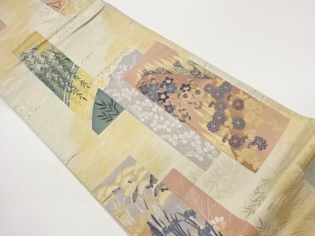 JAPANESE FUKURO OBI / WOVEN AUTUMN FLOWERS